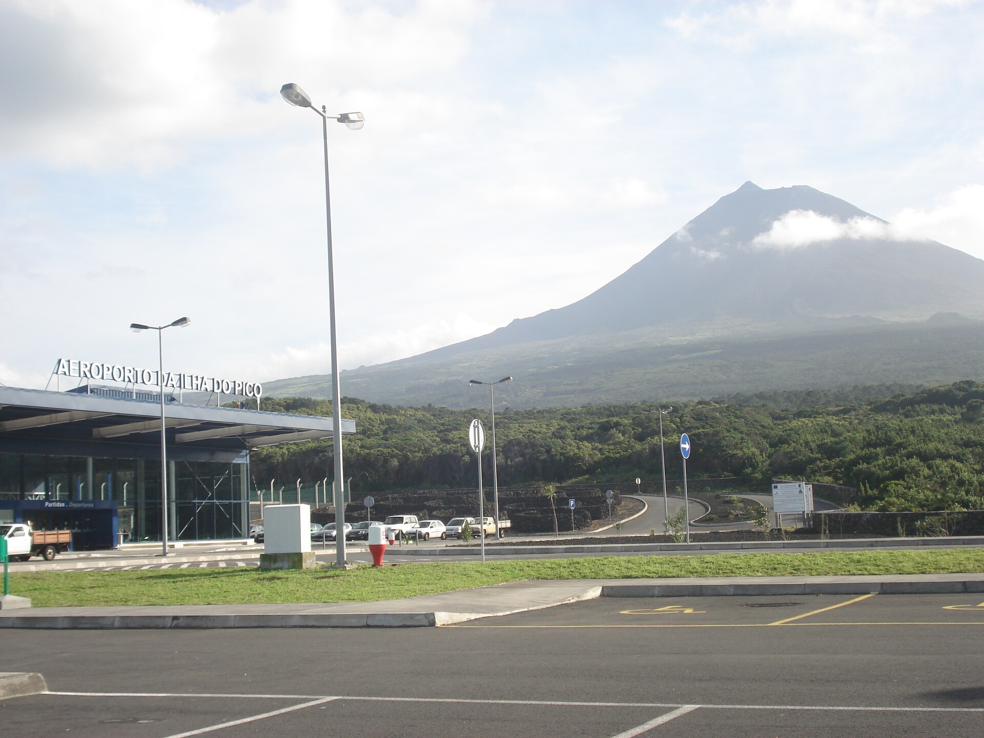 A misty morning at Pico airport, the mountain hidden in low cloud